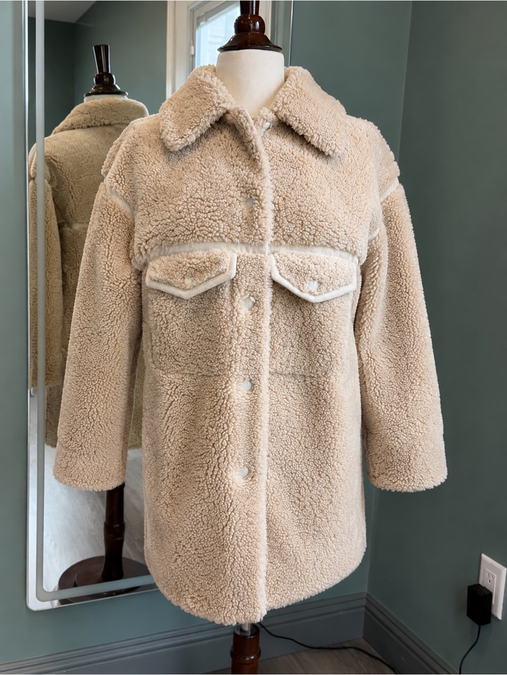 Genuine Shearling Sheepskin Coat Cream Lamb Wool Jacket Quiet Luxury